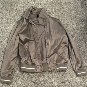 Forever 21 Satin Bomber Jacket in Taupe